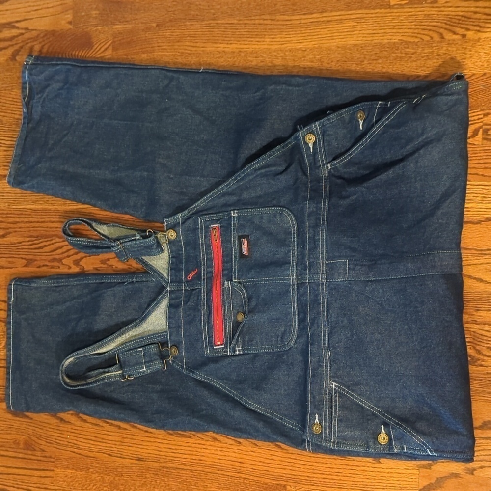 Dickies denim Blue bib overalls Relaxed Fit Front   Pockets EUC sz L - Picture 8 of 10